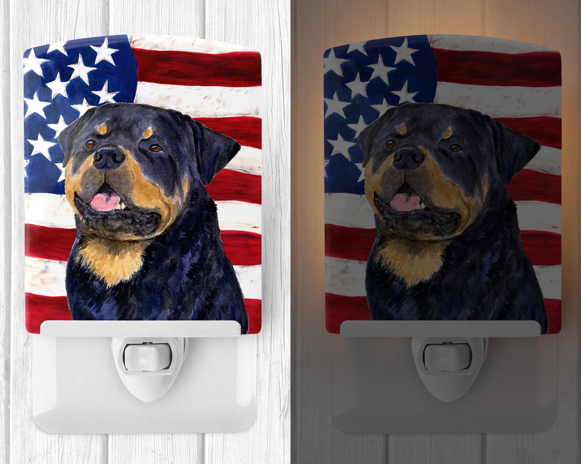 USA American Flag with Rottweiler Ceramic Night Light SS4009CNL - the-store.com