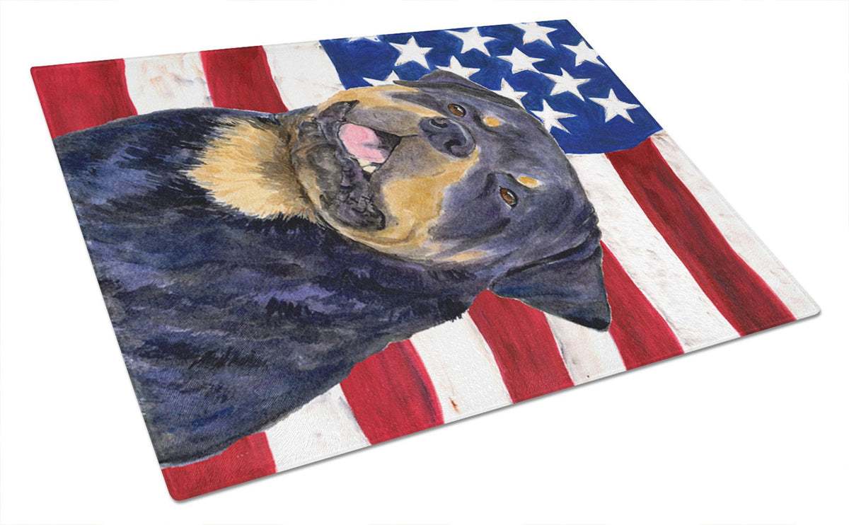 USA American Flag with Rottweiler Glass Cutting Board Large by Caroline&#39;s Treasures