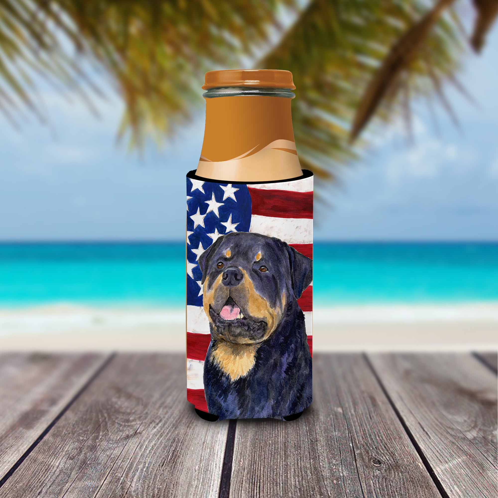 USA American Flag with Rottweiler Ultra Beverage Insulators for slim cans SS4009MUK