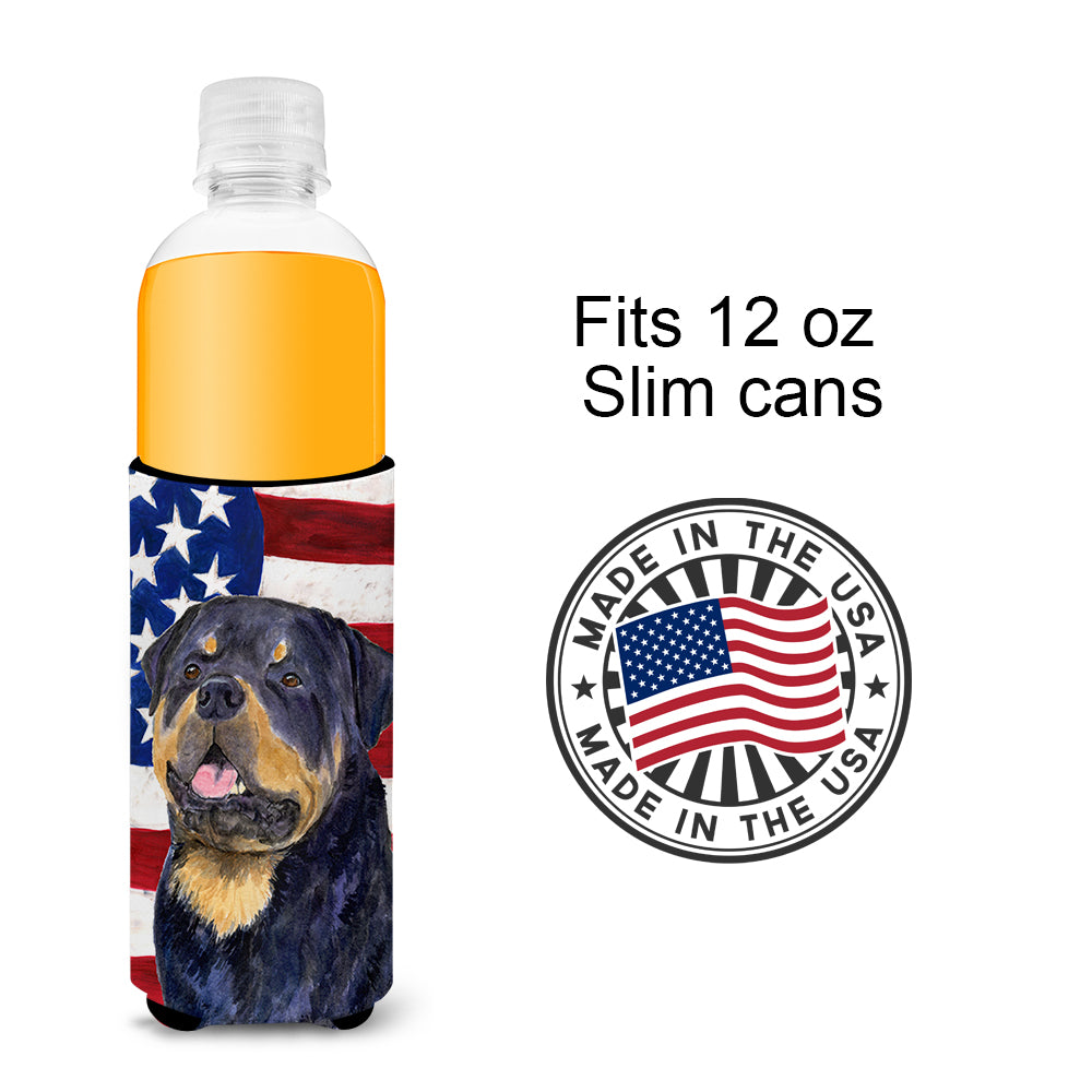 USA American Flag with Rottweiler Ultra Beverage Insulators for slim cans SS4009MUK
