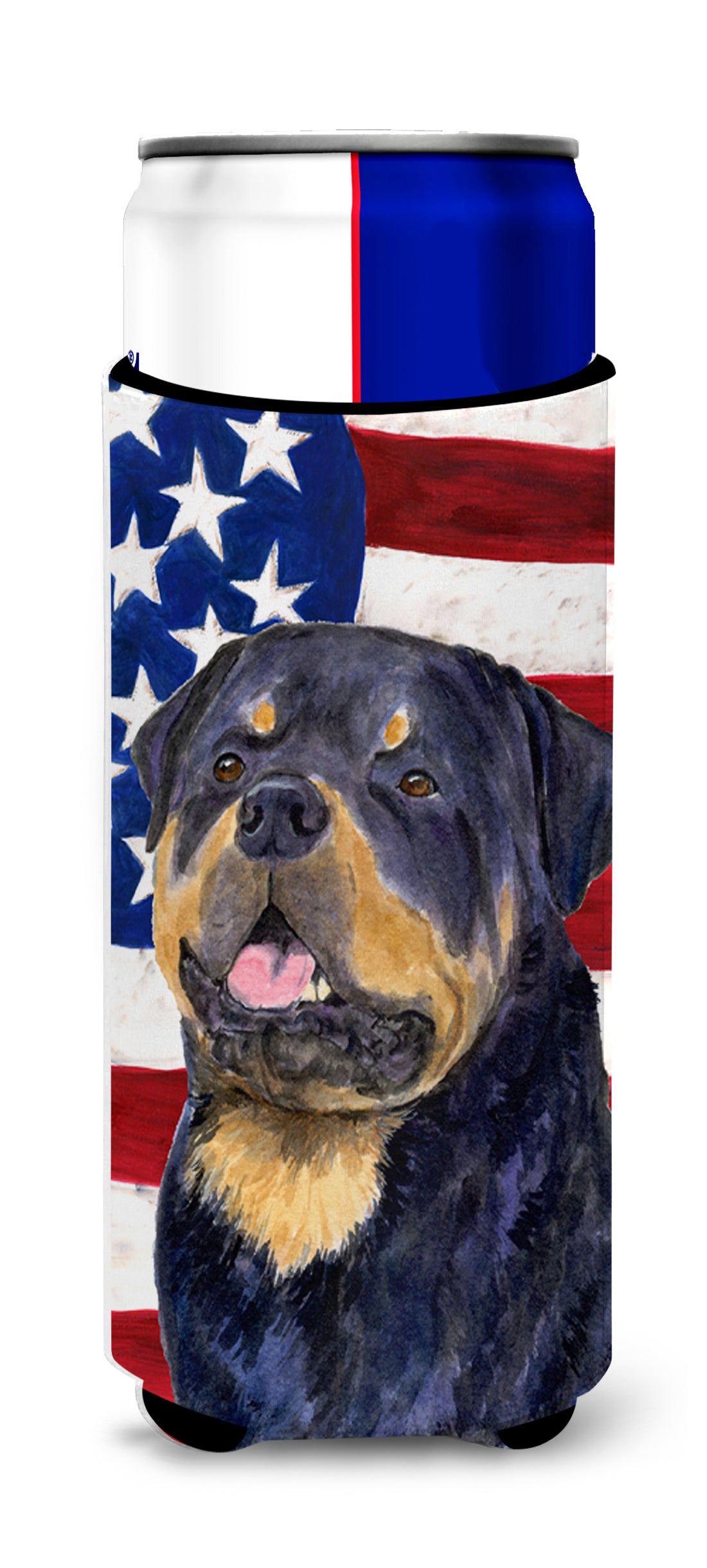USA American Flag with Rottweiler Ultra Beverage Insulators for slim cans SS4009MUK.