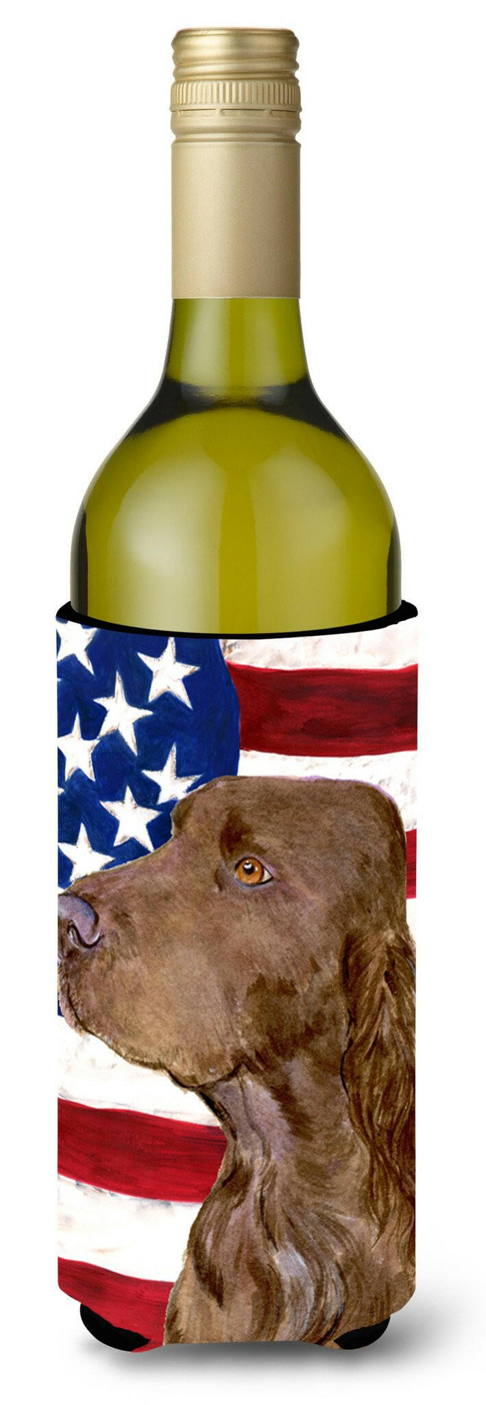 USA American Flag with Field Spaniel Wine Bottle Beverage Insulator Beverage Insulator Hugger by Caroline's Treasures
