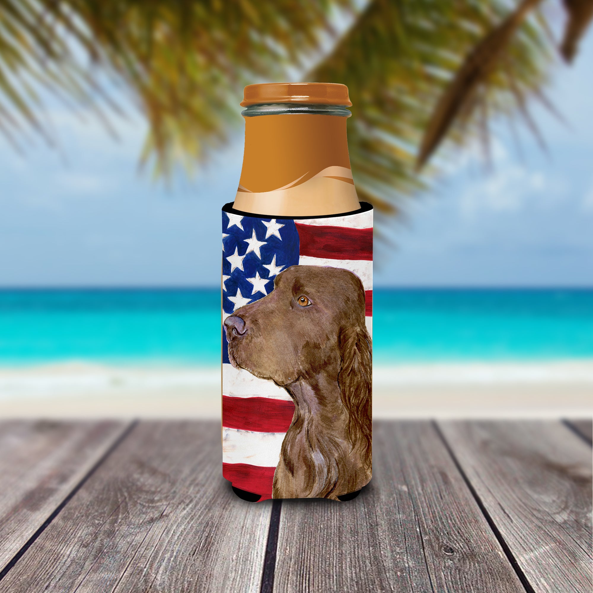 USA American Flag with Field Spaniel Ultra Beverage Insulators for slim cans SS4010MUK