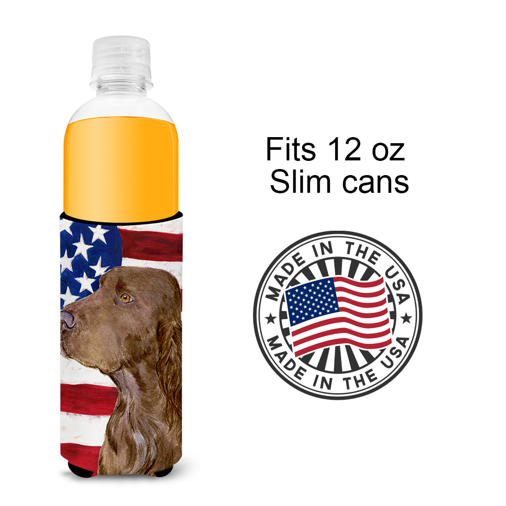 USA American Flag with Field Spaniel Ultra Beverage Insulators for slim cans SS4010MUK.