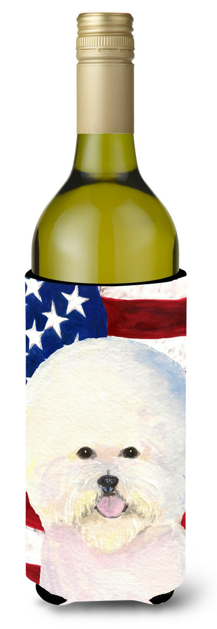USA American Flag with Bichon Frise Wine Bottle Beverage Insulator Beverage Insulator Hugger SS4011LITERK by Caroline&#39;s Treasures