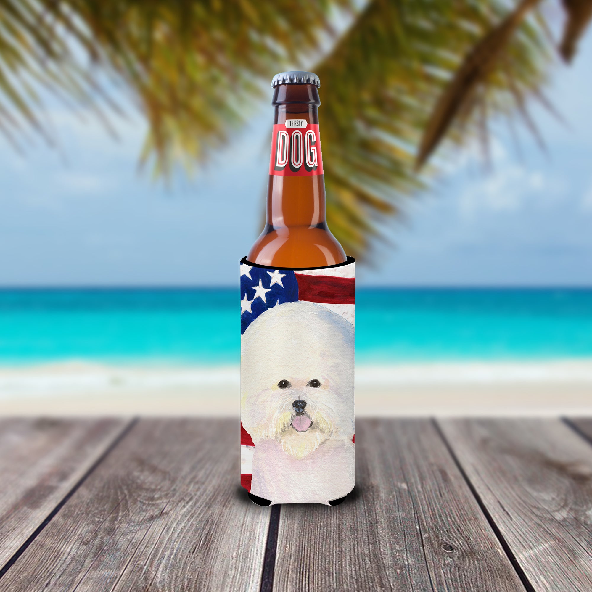 USA American Flag with Bichon Frise Ultra Beverage Insulators for slim cans SS4011MUK