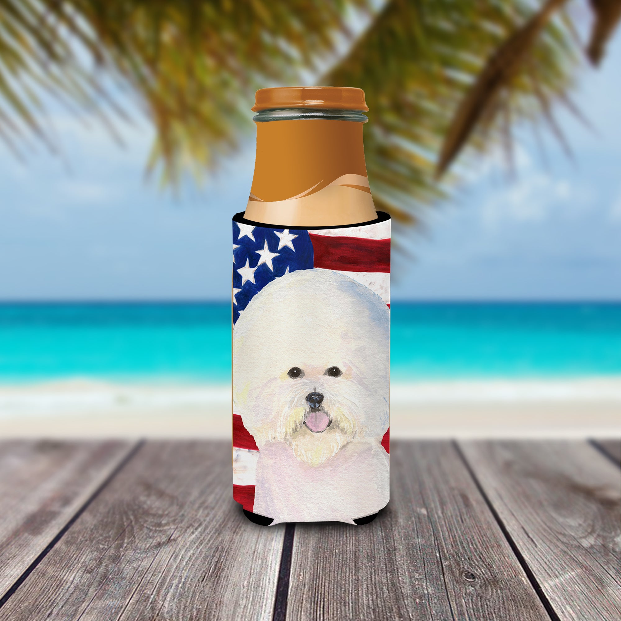 USA American Flag with Bichon Frise Ultra Beverage Insulators for slim cans SS4011MUK.