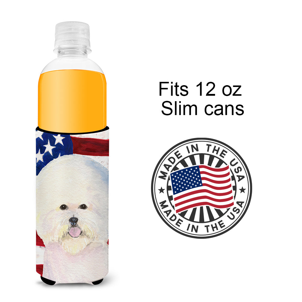 USA American Flag with Bichon Frise Ultra Beverage Insulators for slim cans SS4011MUK.