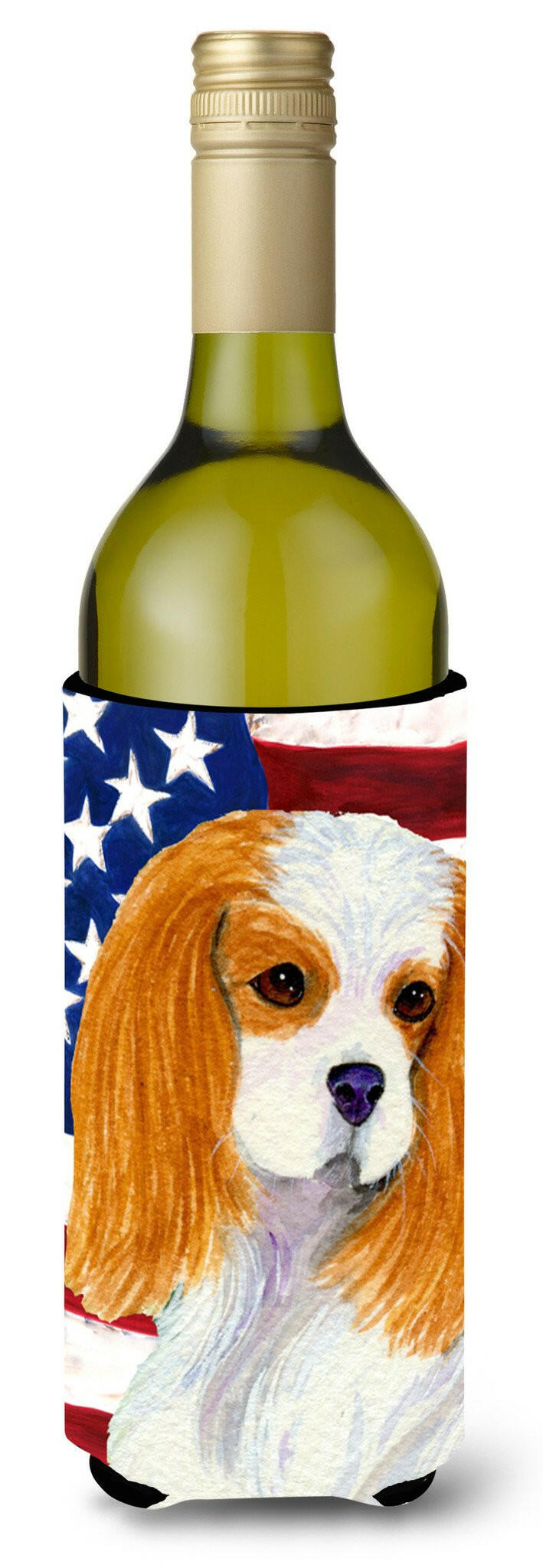 USA American Flag with Cavalier Spaniel Wine Bottle Beverage Insulator Beverage Insulator Hugger SS4012LITERK by Caroline&#39;s Treasures