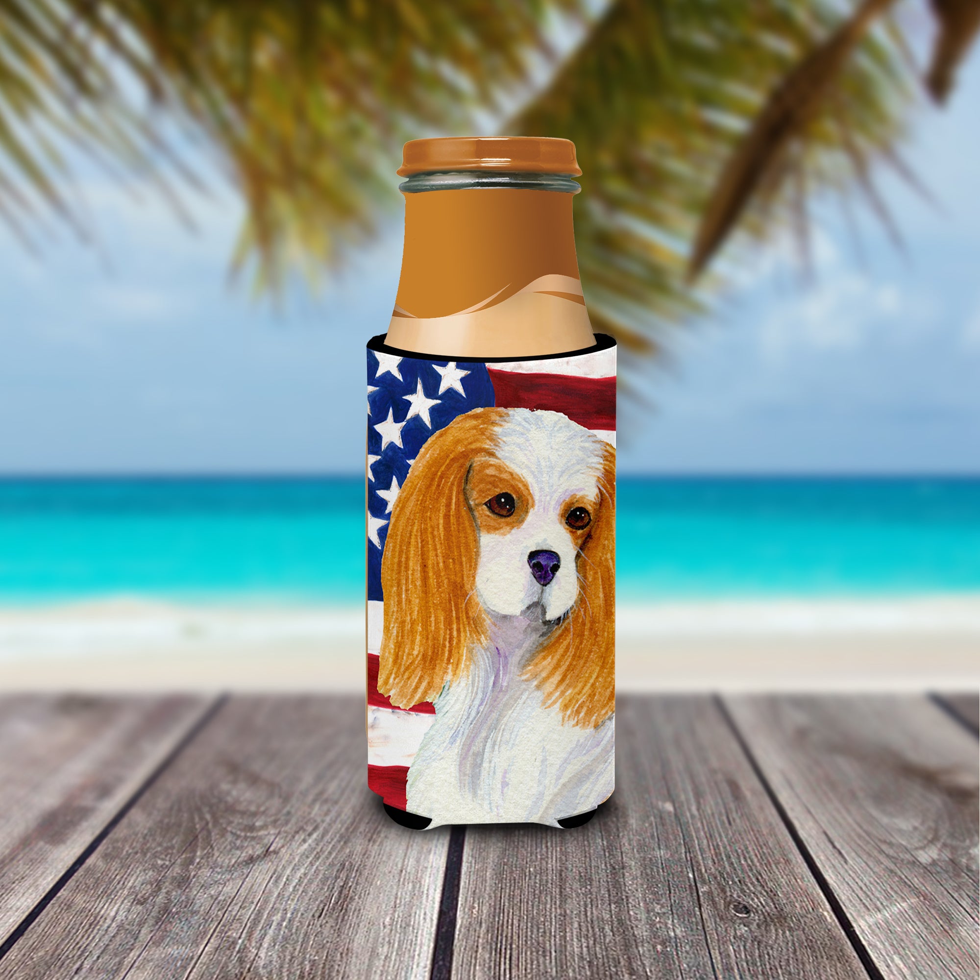 USA American Flag with Cavalier Spaniel Ultra Beverage Insulators for slim cans SS4012MUK.