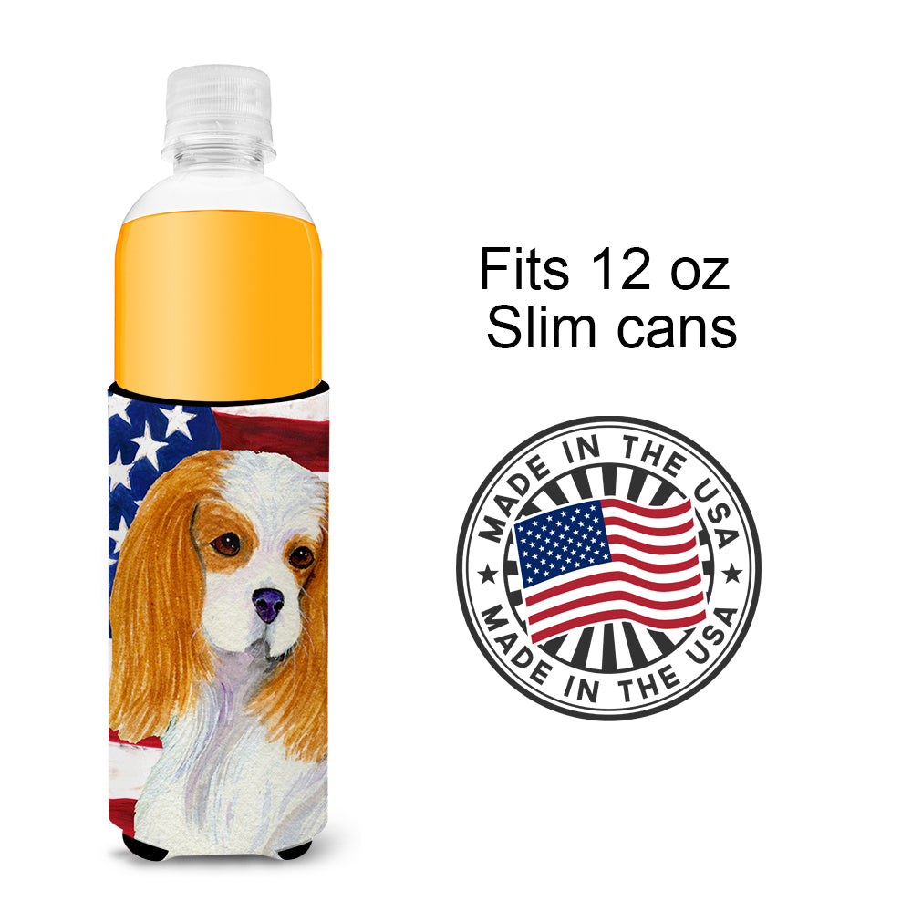 USA American Flag with Cavalier Spaniel Ultra Beverage Insulators for slim cans SS4012MUK.