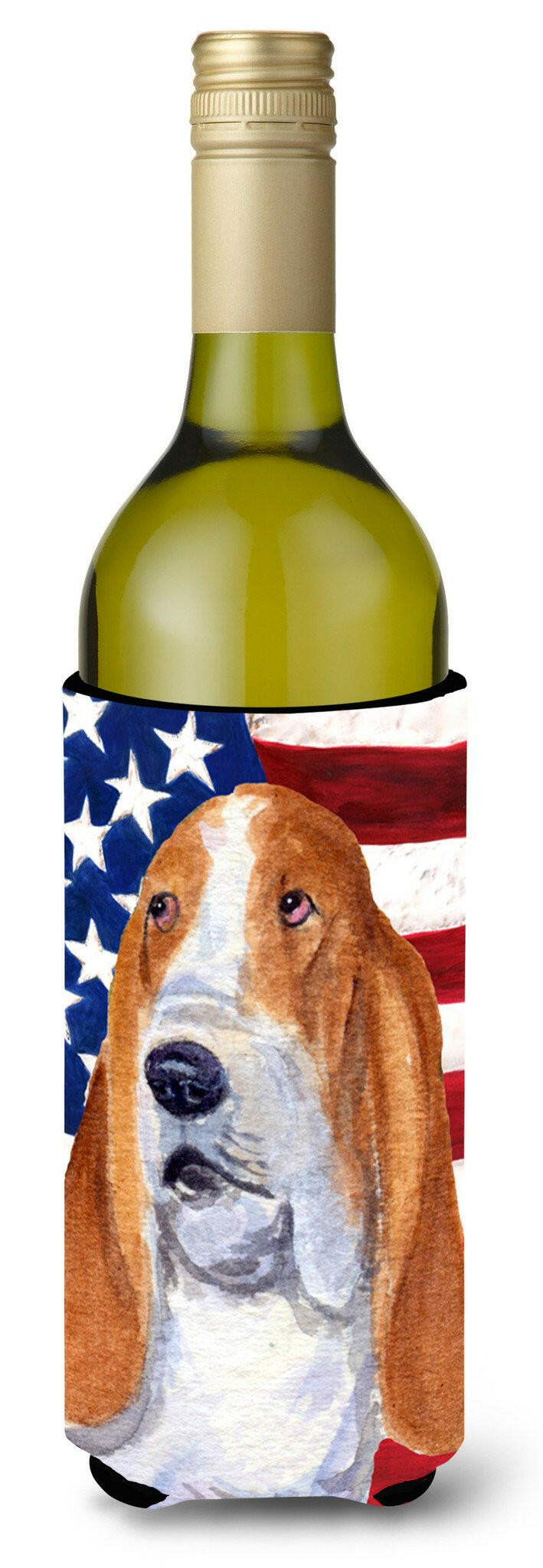USA American Flag with Basset Hound Wine Bottle Beverage Insulator Beverage Insulator Hugger SS4013LITERK by Caroline&#39;s Treasures