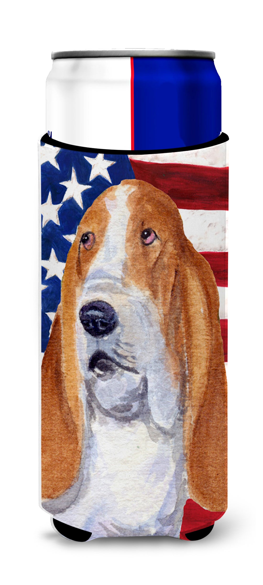 USA American Flag with Basset Hound Ultra Beverage Insulators for slim cans SS4013MUK