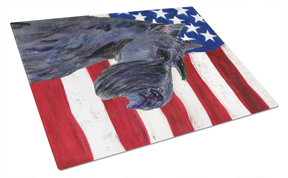 USA American Flag with Scottish Terrier Glass Cutting Board Large by Caroline&#39;s Treasures
