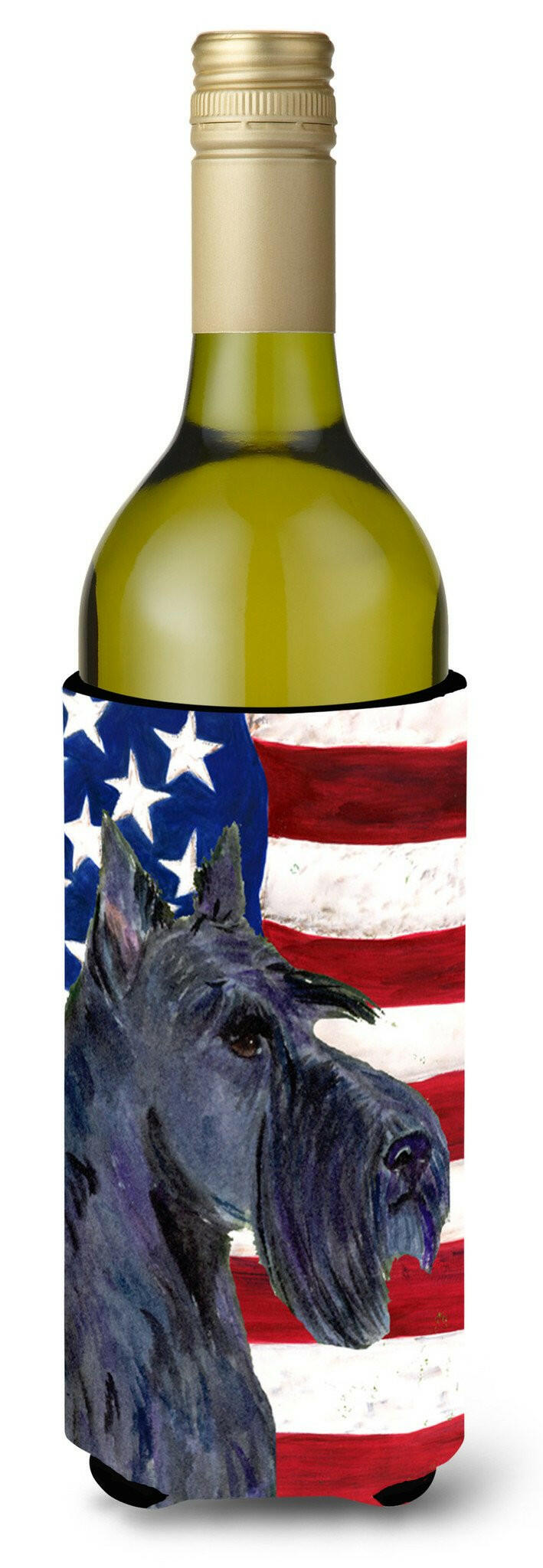 USA American Flag with Scottish Terrier Wine Bottle Beverage Insulator Beverage Insulator Hugger SS4014LITERK by Caroline's Treasures