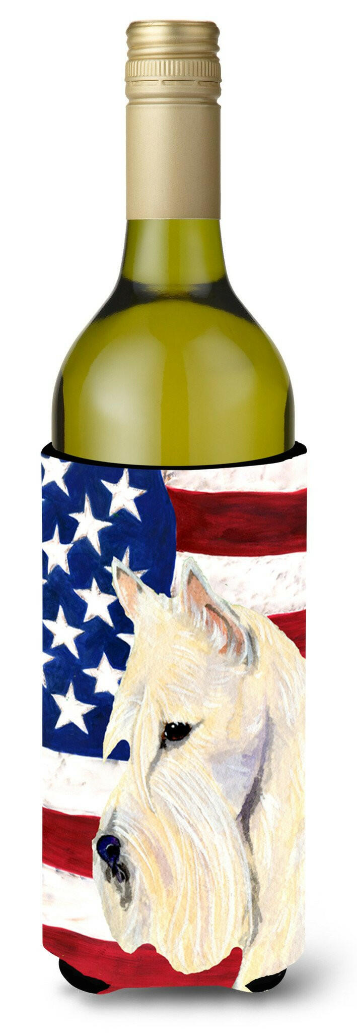 USA American Flag with Scottish Terrier Wine Bottle Beverage Insulator Beverage Insulator Hugger SS4015LITERK by Caroline&#39;s Treasures
