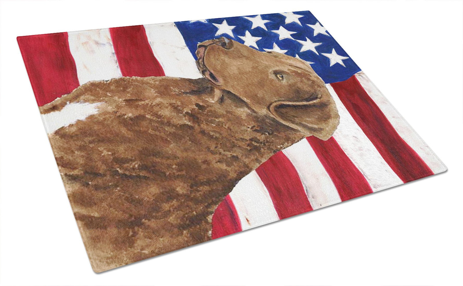 USA American Flag with Curly Coated Retriever Glass Cutting Board Large by Caroline's Treasures