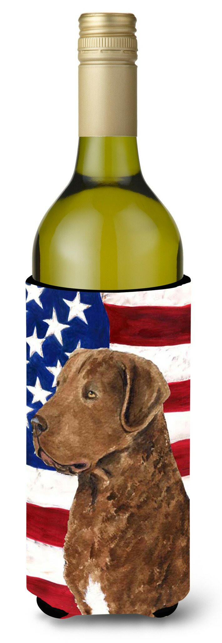 USA American Flag with Curly Coated Retriever Wine Bottle Beverage Insulator Beverage Insulator Hugger by Caroline&#39;s Treasures