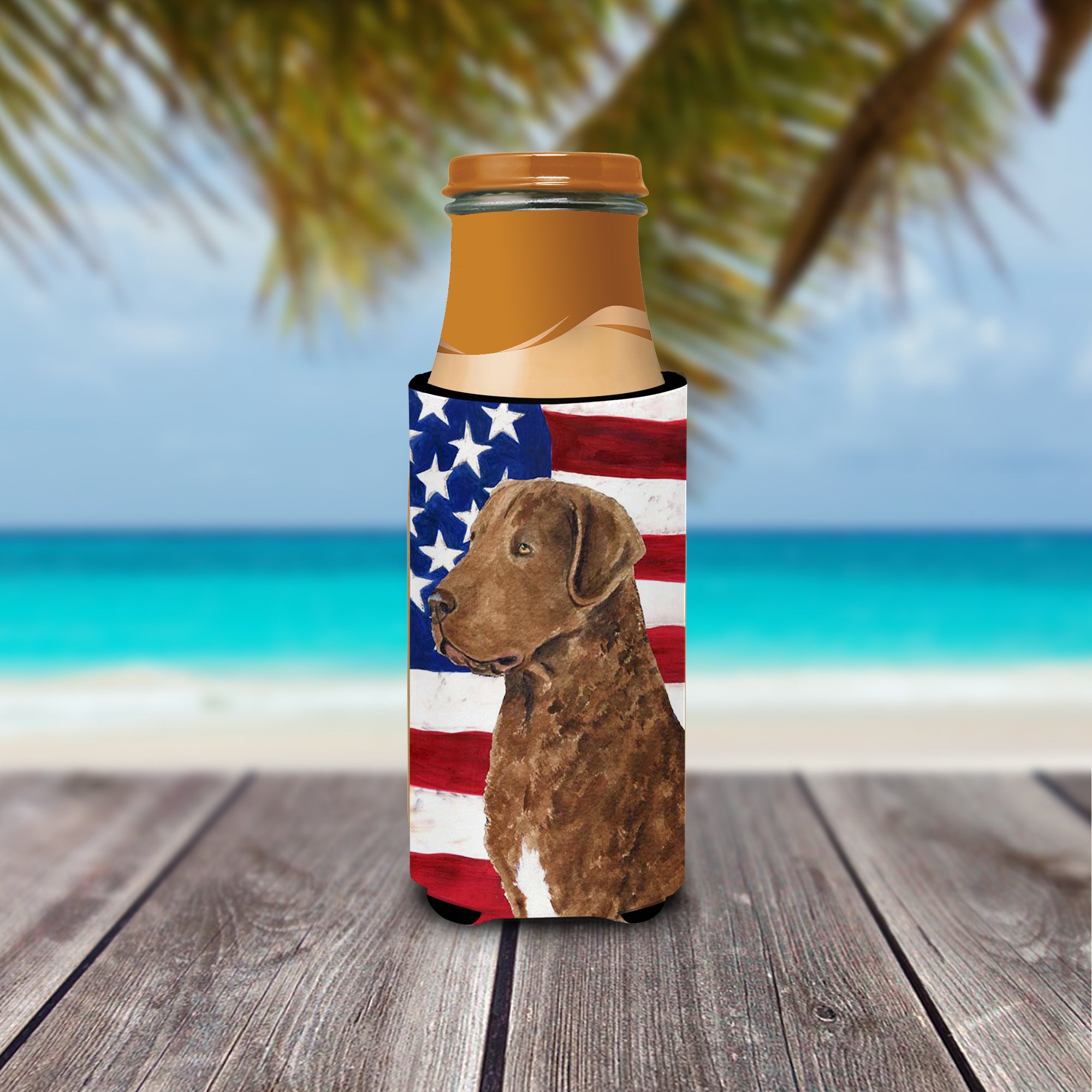 USA American Flag with Curly Coated Retriever Ultra Beverage Insulators for slim cans SS4016MUK