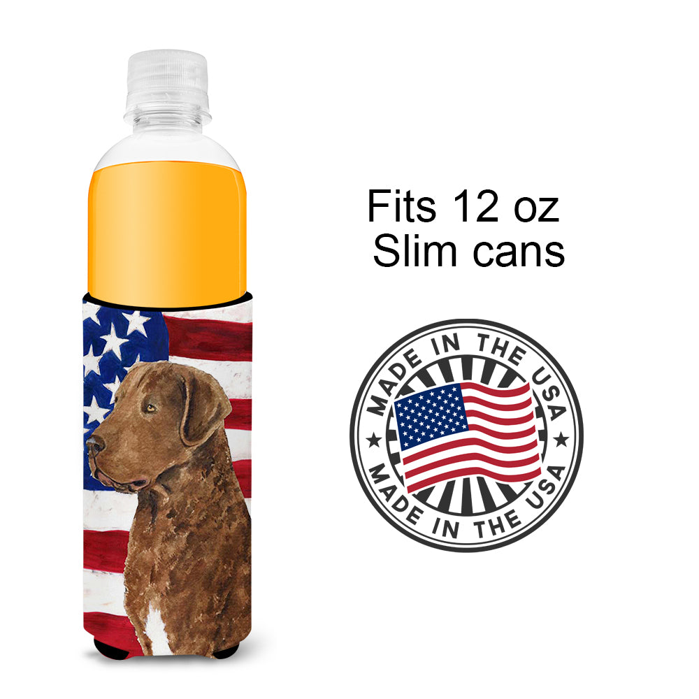 USA American Flag with Curly Coated Retriever Ultra Beverage Insulators for slim cans SS4016MUK