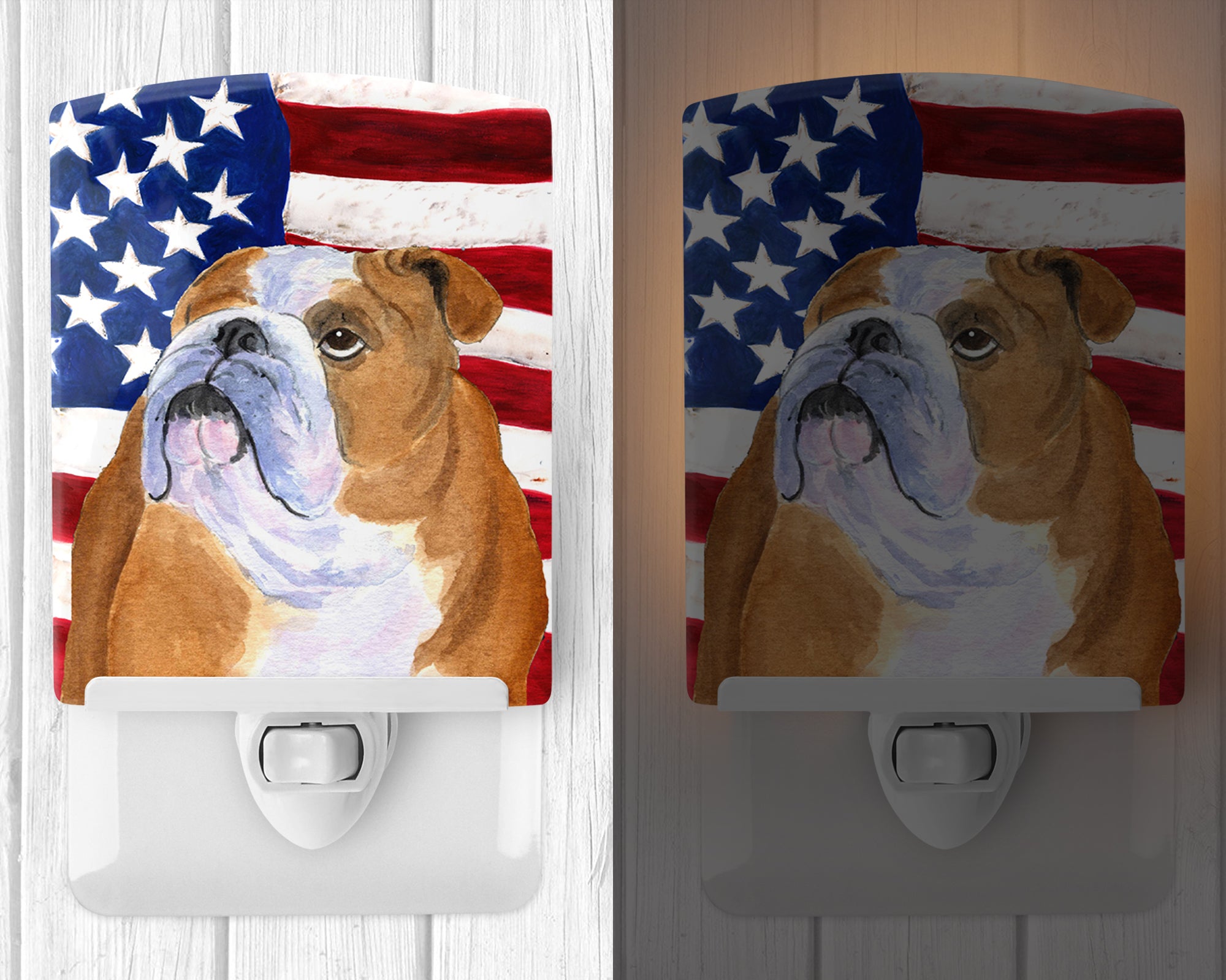 USA American Flag with Bulldog English Ceramic Night Light SS4017CNL - the-store.com