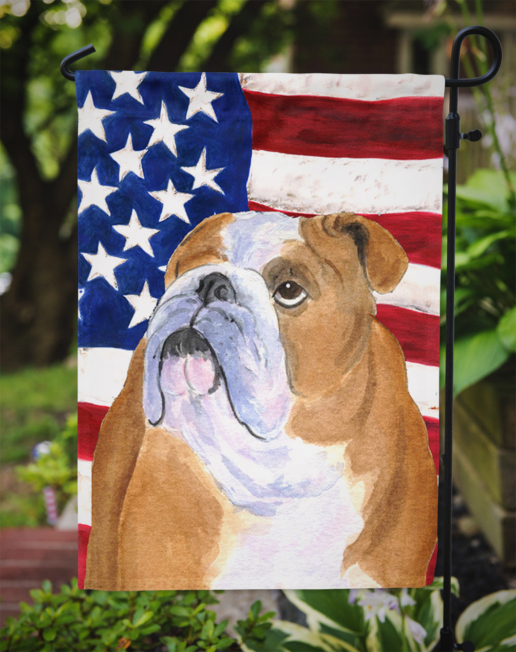 USA American Flag with Bulldog English Flag Garden Size.