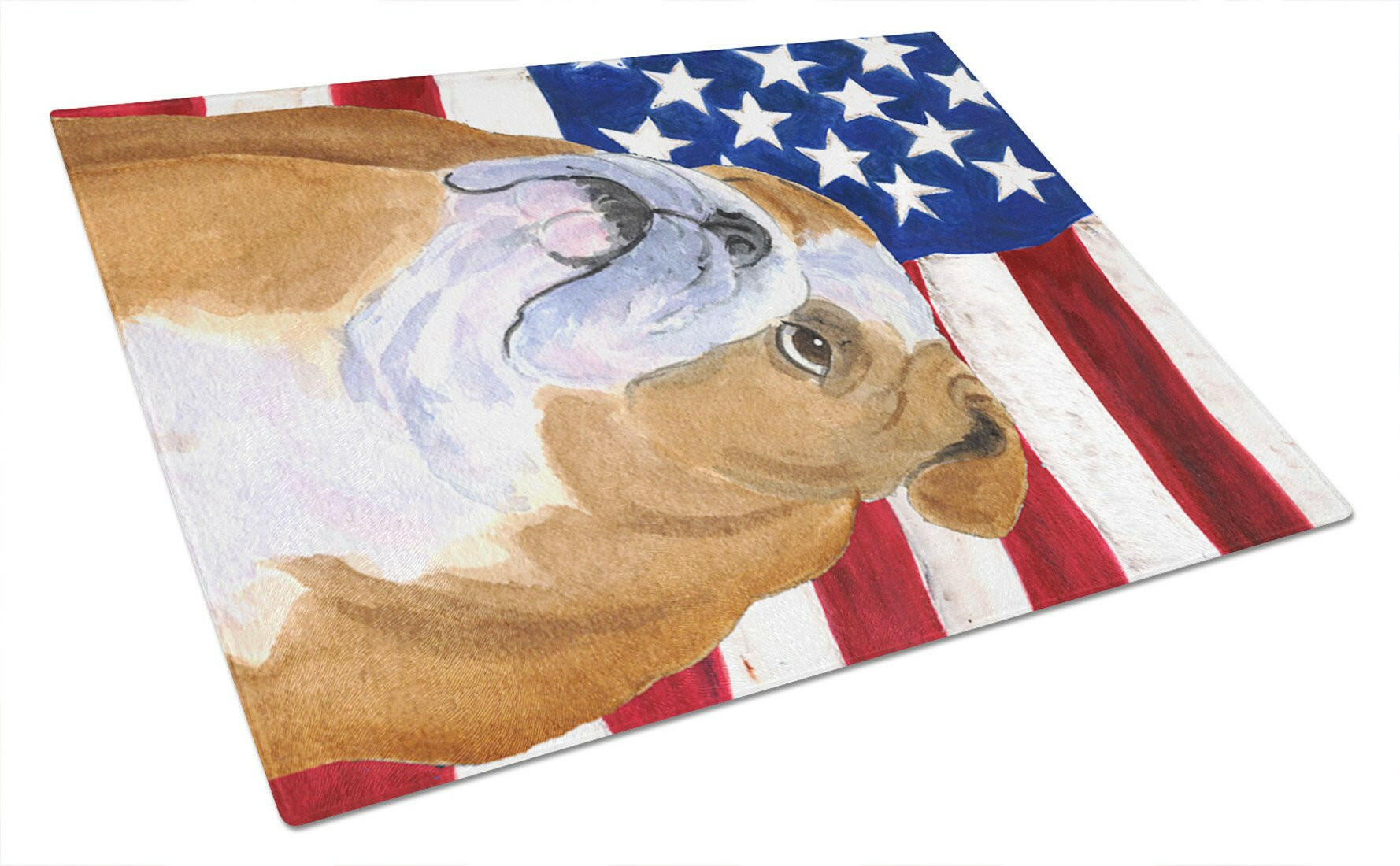USA American Flag with Bulldog English Glass Cutting Board Large by Caroline's Treasures