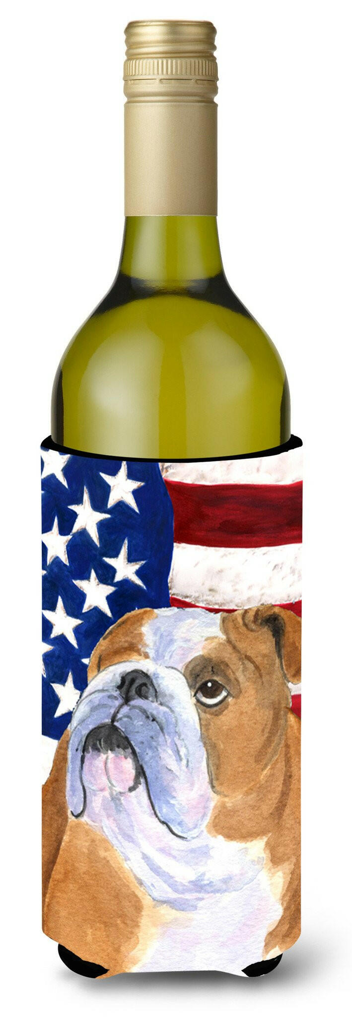 USA American Flag with Bulldog English Wine Bottle Beverage Insulator Beverage Insulator Hugger SS4017LITERK by Caroline&#39;s Treasures