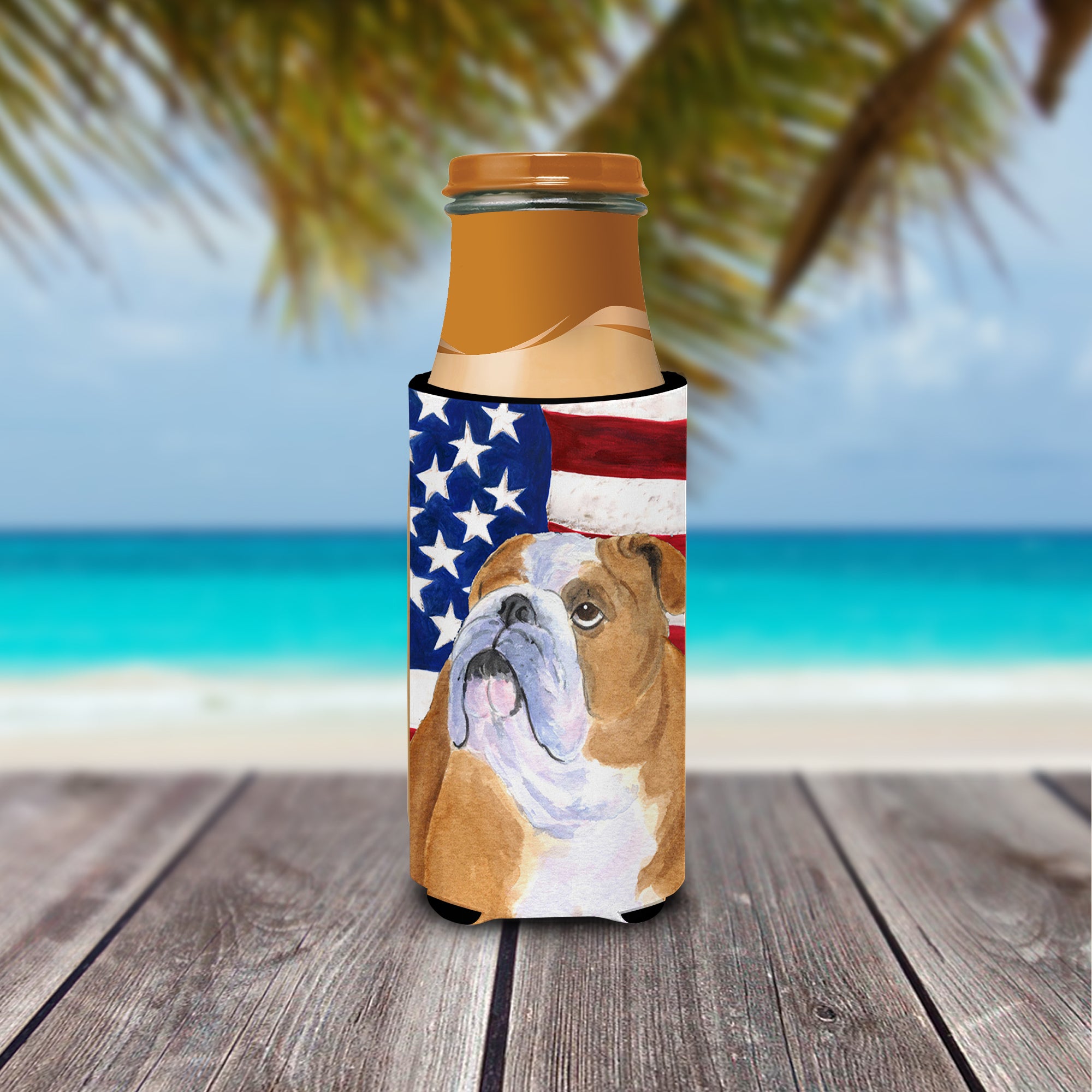 USA American Flag with Bulldog English Ultra Beverage Insulators for slim cans SS4017MUK