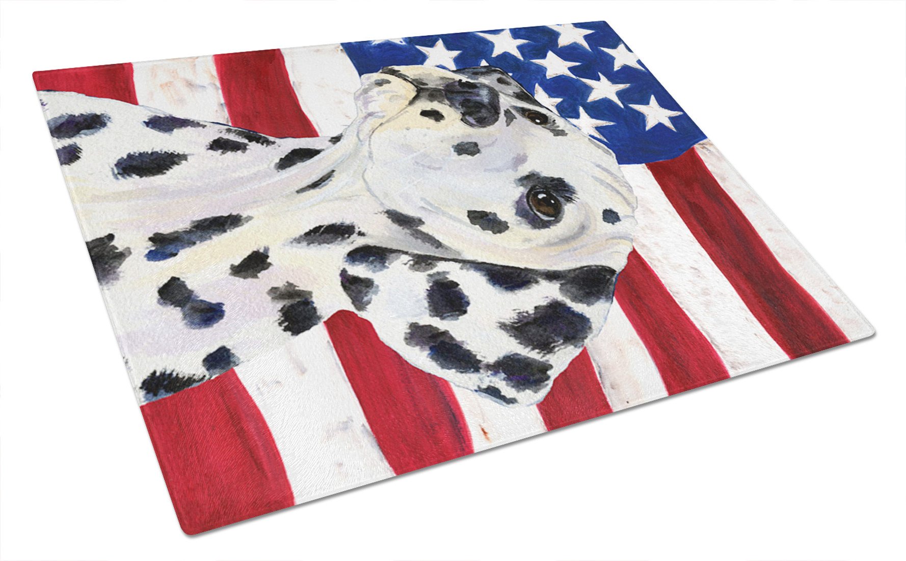 USA American Flag with Dalmatian Glass Cutting Board Large by Caroline's Treasures