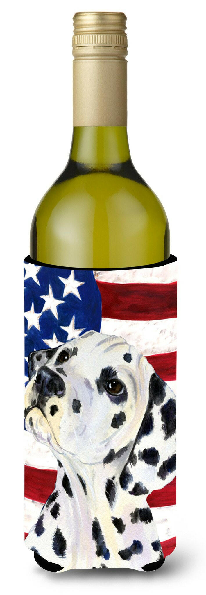 USA American Flag with Dalmatian Wine Bottle Beverage Insulator Beverage Insulator Hugger by Caroline's Treasures