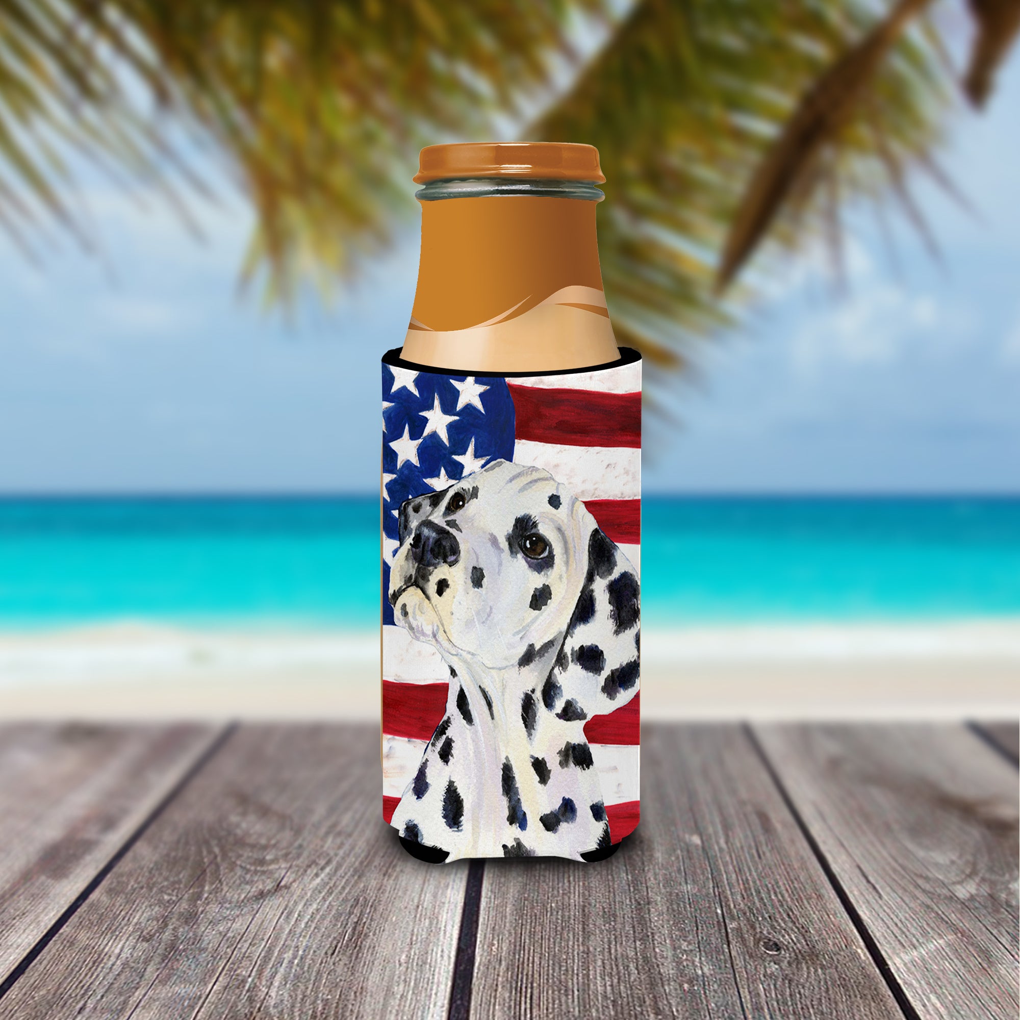 Drapeau américain des États-Unis avec isolants Dalmatian Ultra Beverage pour canettes minces SS4018MUK