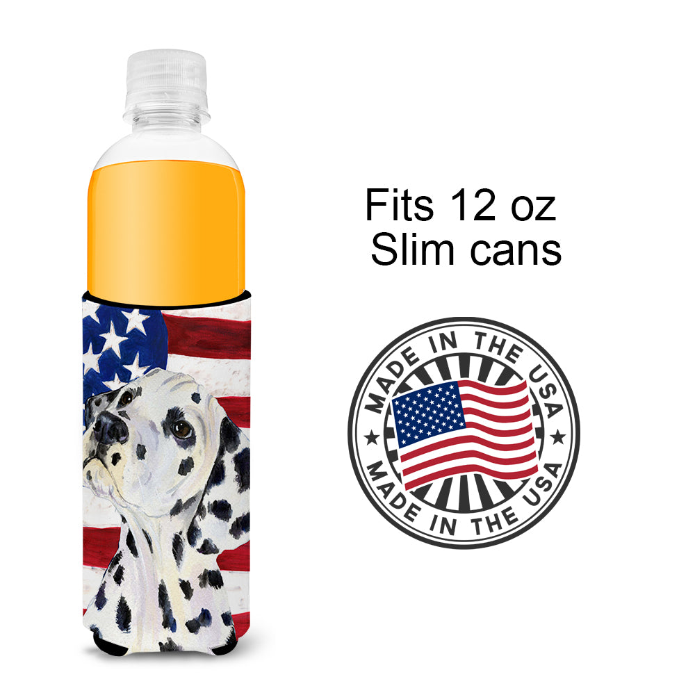 Drapeau américain des États-Unis avec isolants Dalmatian Ultra Beverage pour canettes minces SS4018MUK