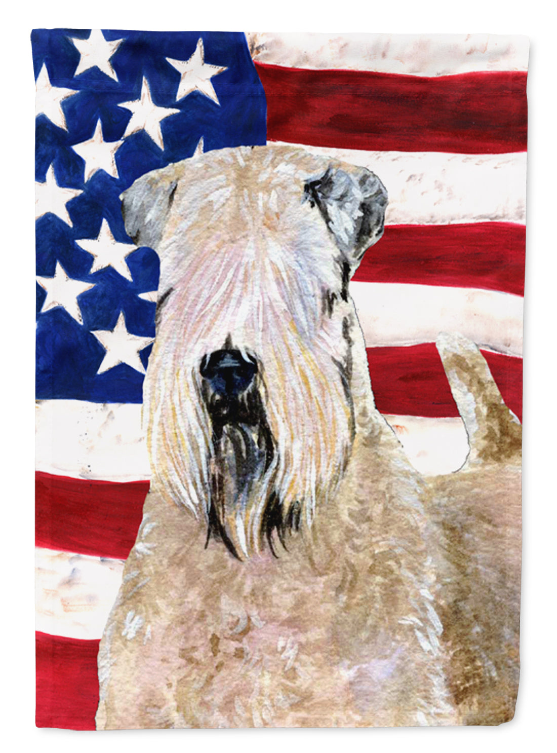USA American Flag with Wheaten Terrier Soft Coated Flag Canvas House Size