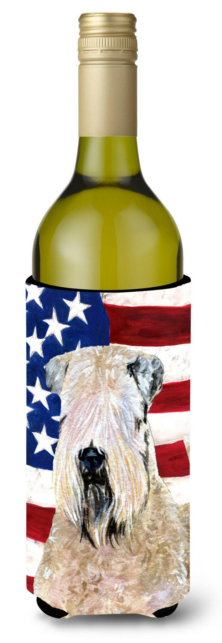 USA American Flag with Wheaten Terrier Soft Coated Wine Bottle Beverage Insulator Beverage Insulator Hugger by Caroline&#39;s Treasures