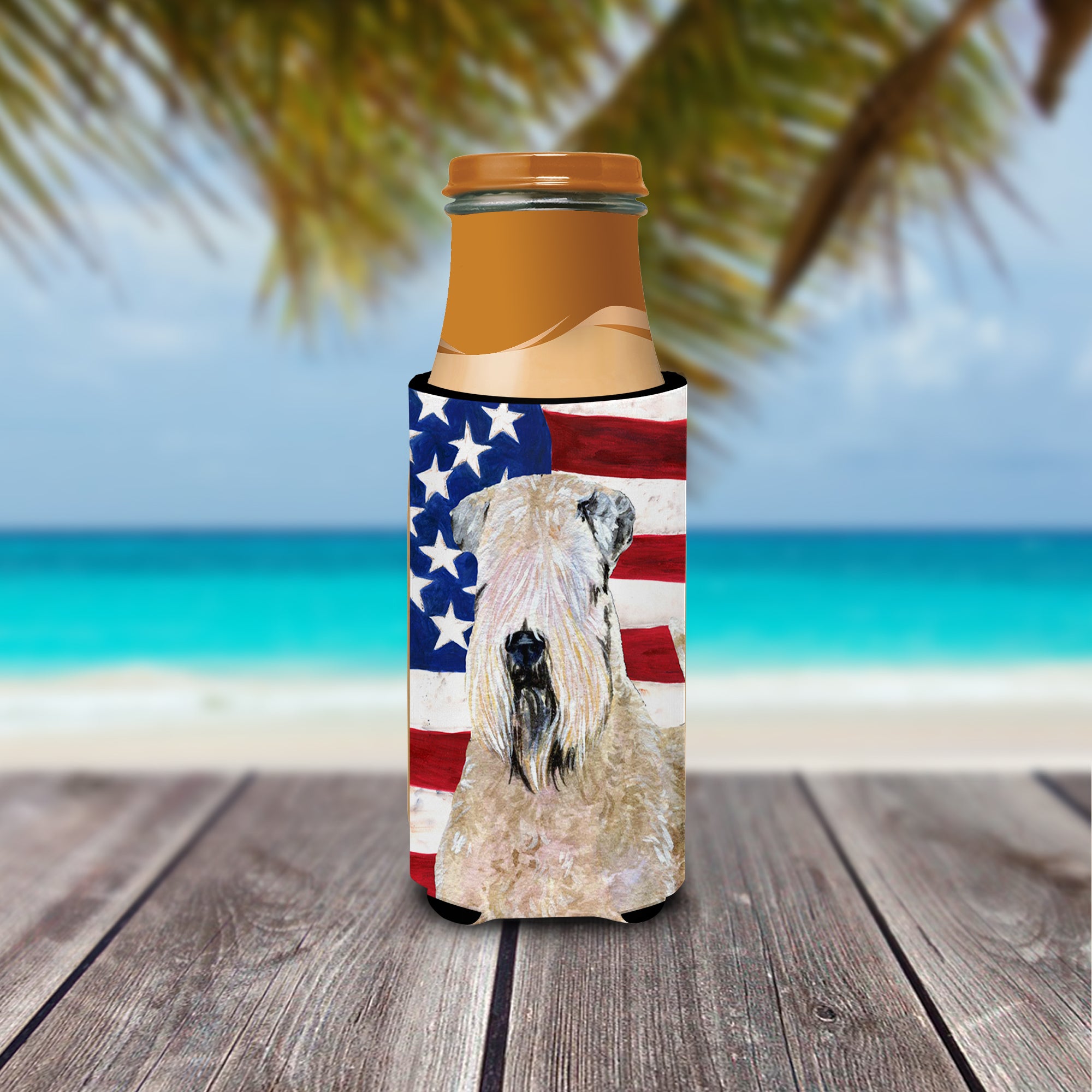 USA American Flag with Wheaten Terrier Soft Coated Ultra Beverage Insulators for slim cans SS4019MUK