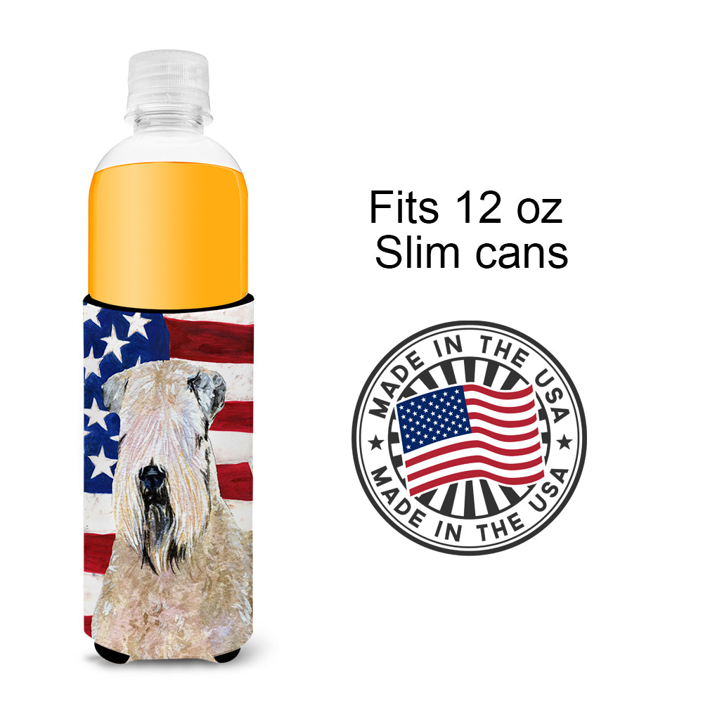 USA American Flag with Wheaten Terrier Soft Coated Ultra Beverage Insulators for slim cans SS4019MUK.