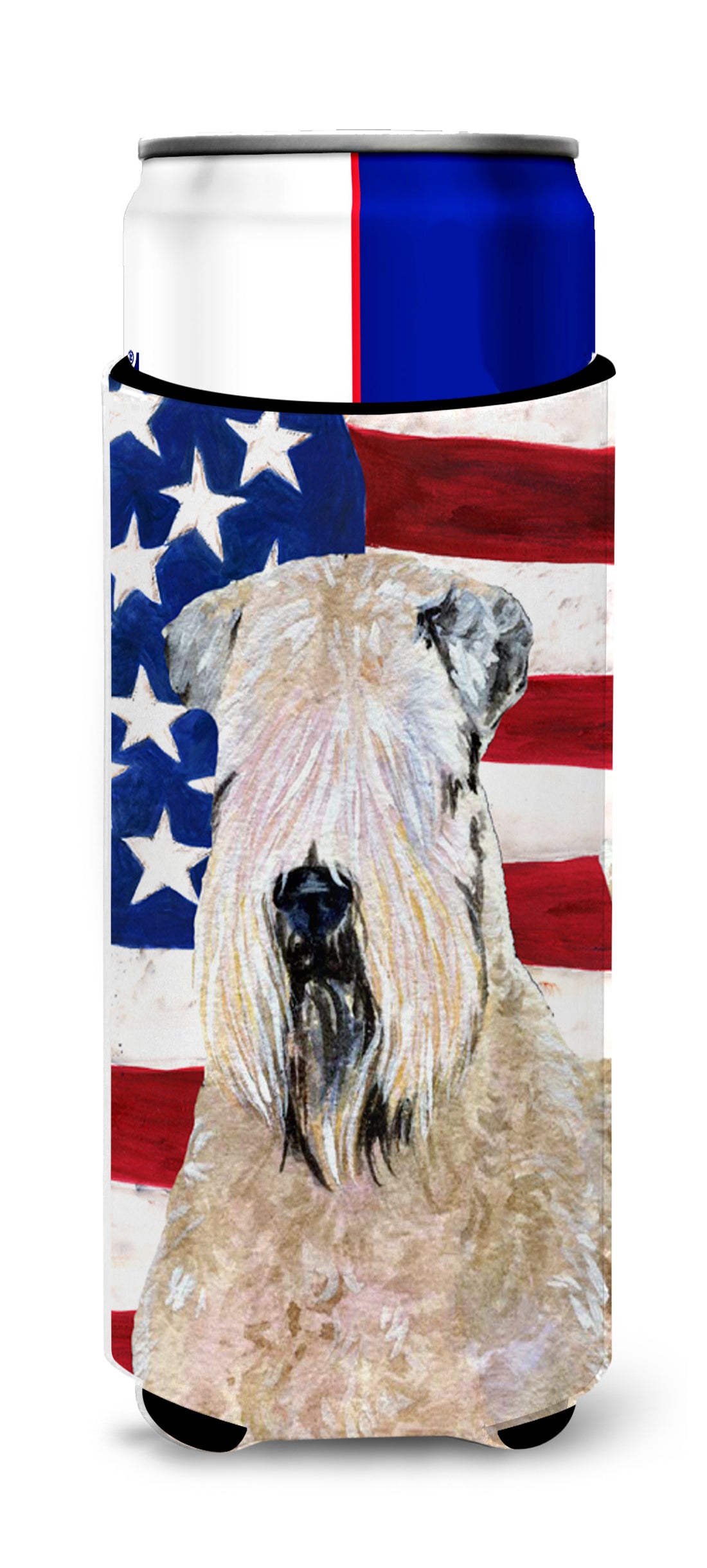 USA American Flag with Wheaten Terrier Soft Coated Ultra Beverage Insulators for slim cans SS4019MUK.