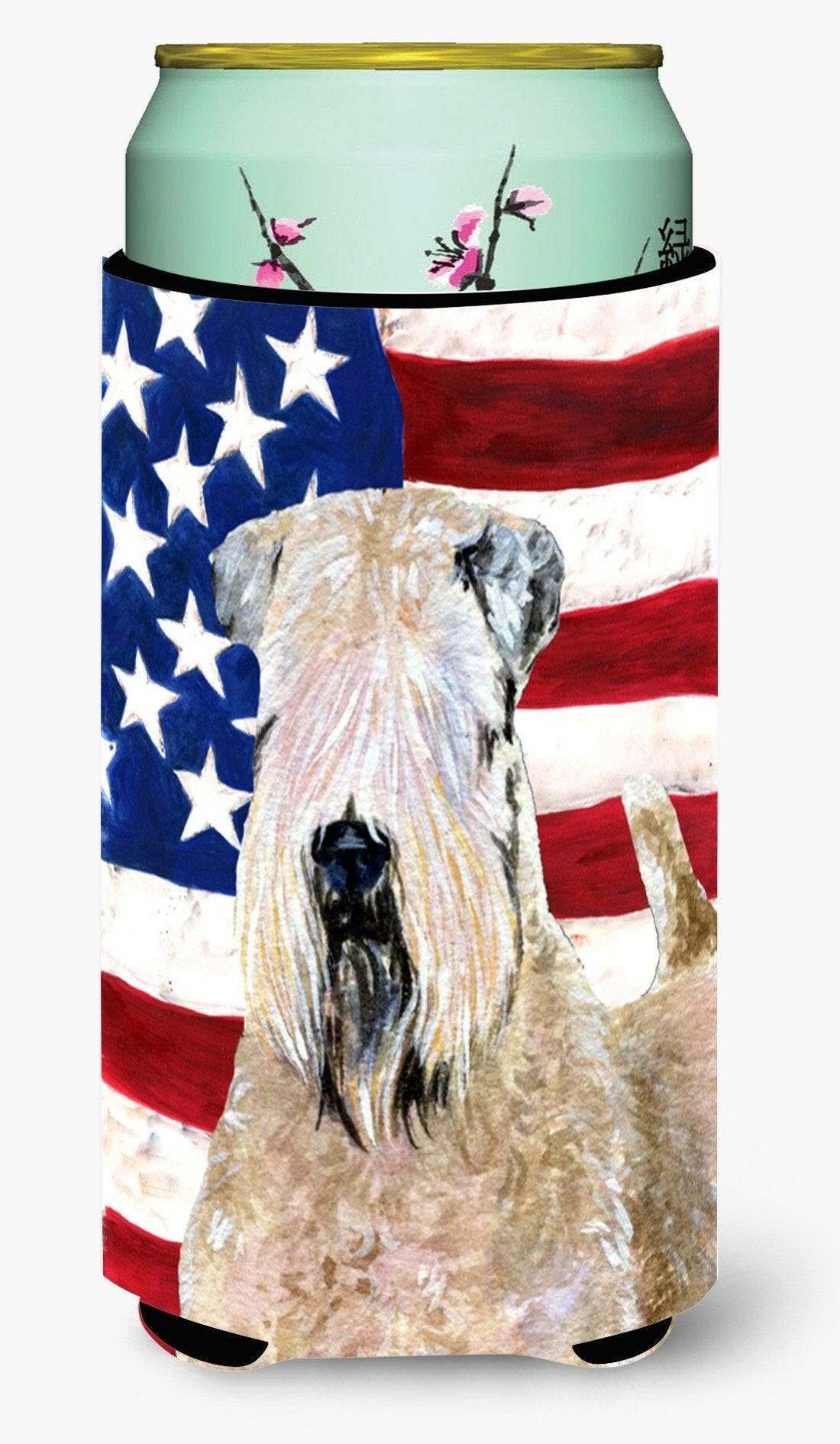 USA American Flag with Wheaten Terrier Soft Coated  Tall Boy Beverage Insulator Beverage Insulator Hugger by Caroline&#39;s Treasures