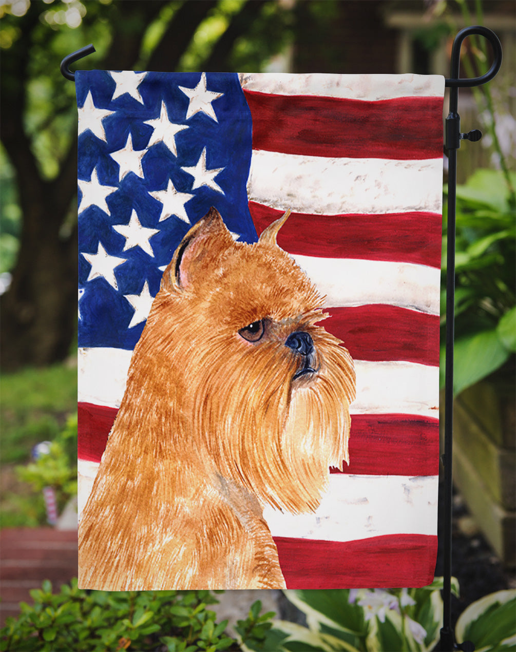 USA American Flag with Brussels Griffon Flag Garden Size