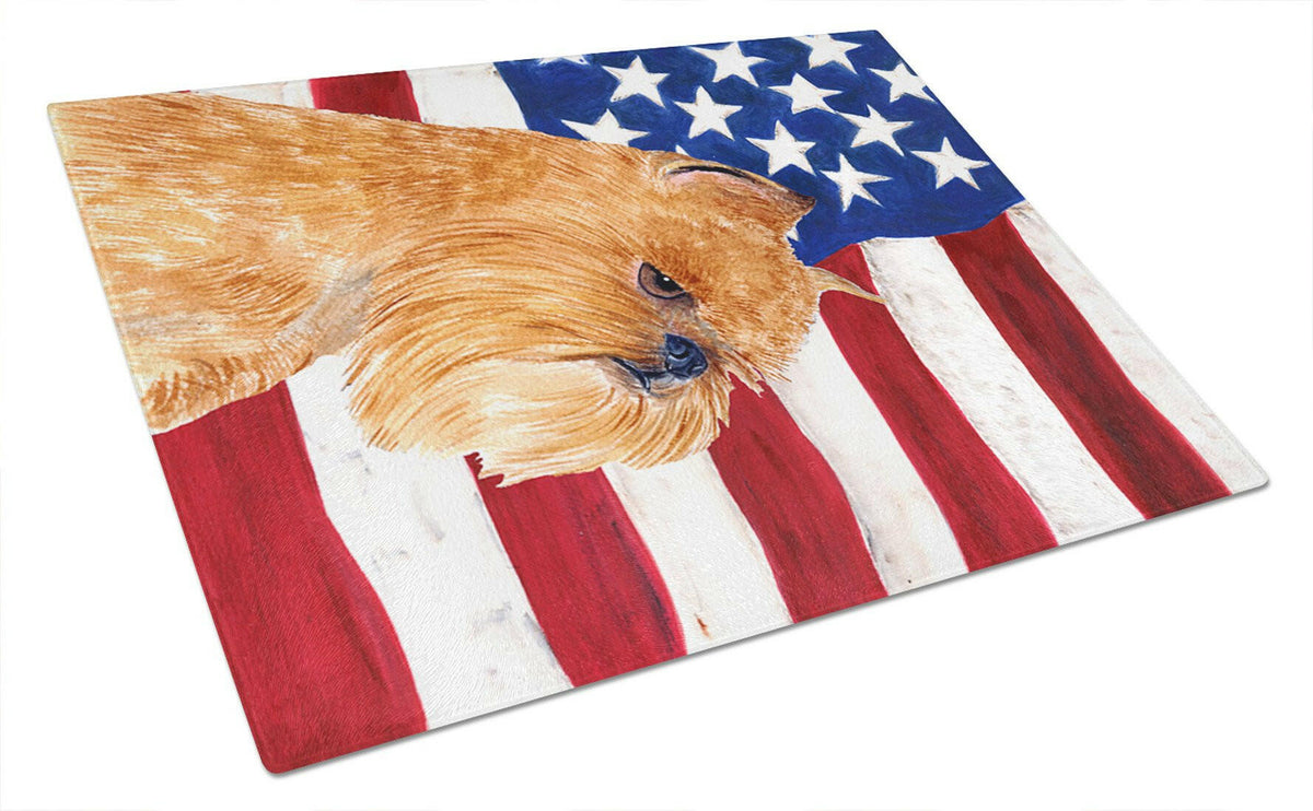 USA American Flag with Brussels Griffon Glass Cutting Board Large by Caroline&#39;s Treasures
