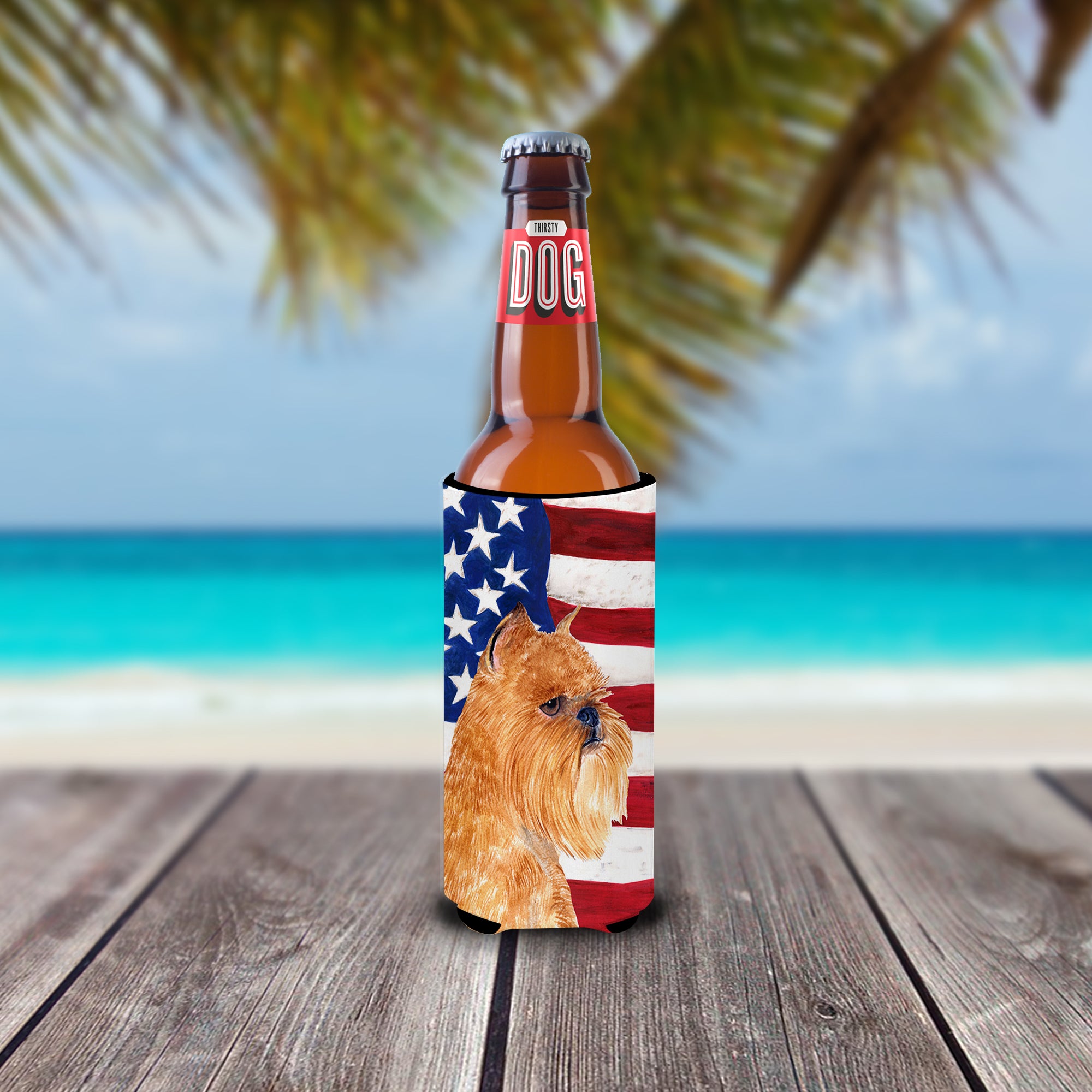USA American Flag with Brussels Griffon Ultra Beverage Insulators for slim cans SS4020MUK.