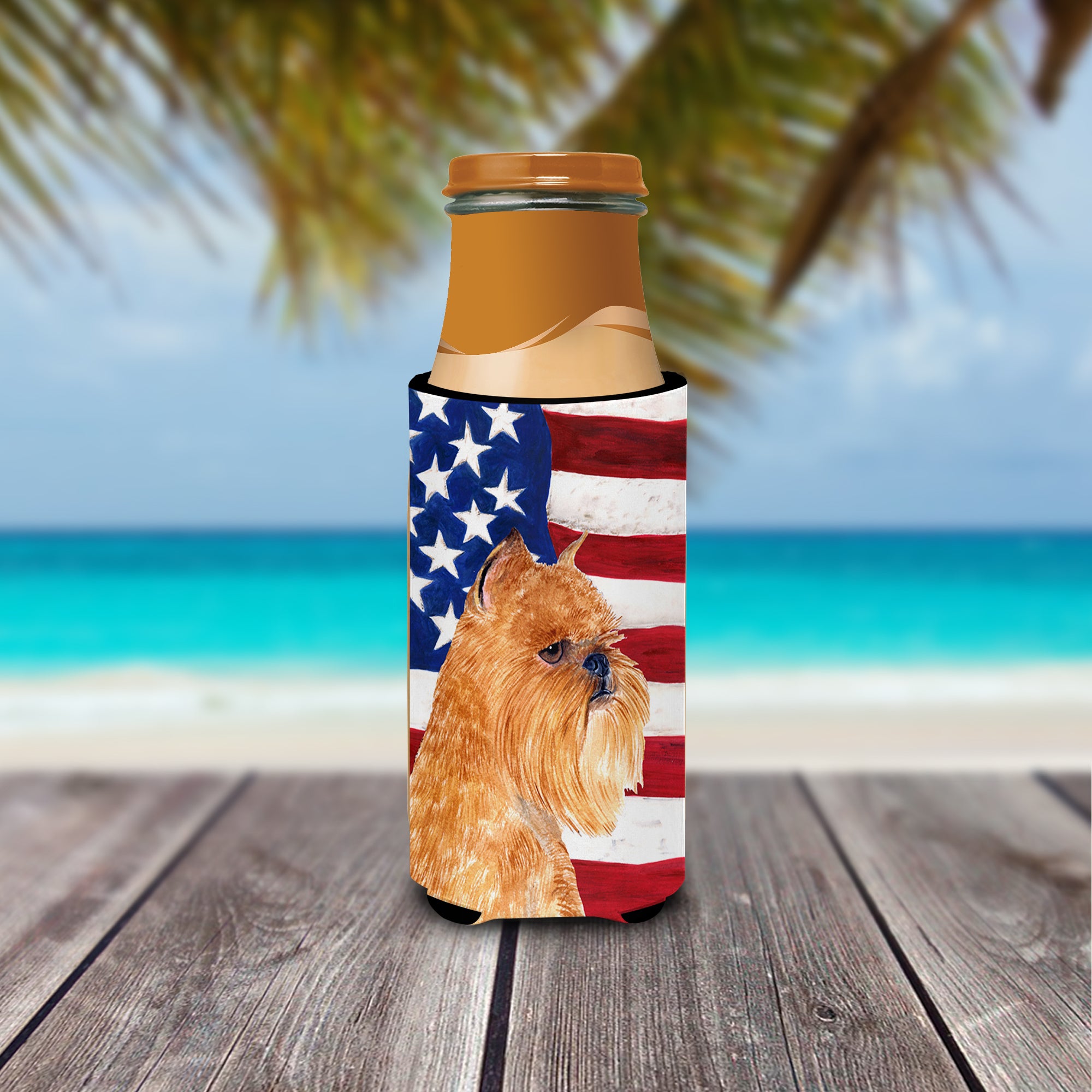 USA American Flag with Brussels Griffon Ultra Beverage Insulators for slim cans SS4020MUK.