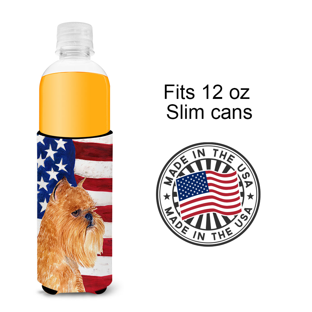 USA American Flag with Brussels Griffon Ultra Beverage Insulators for slim cans SS4020MUK