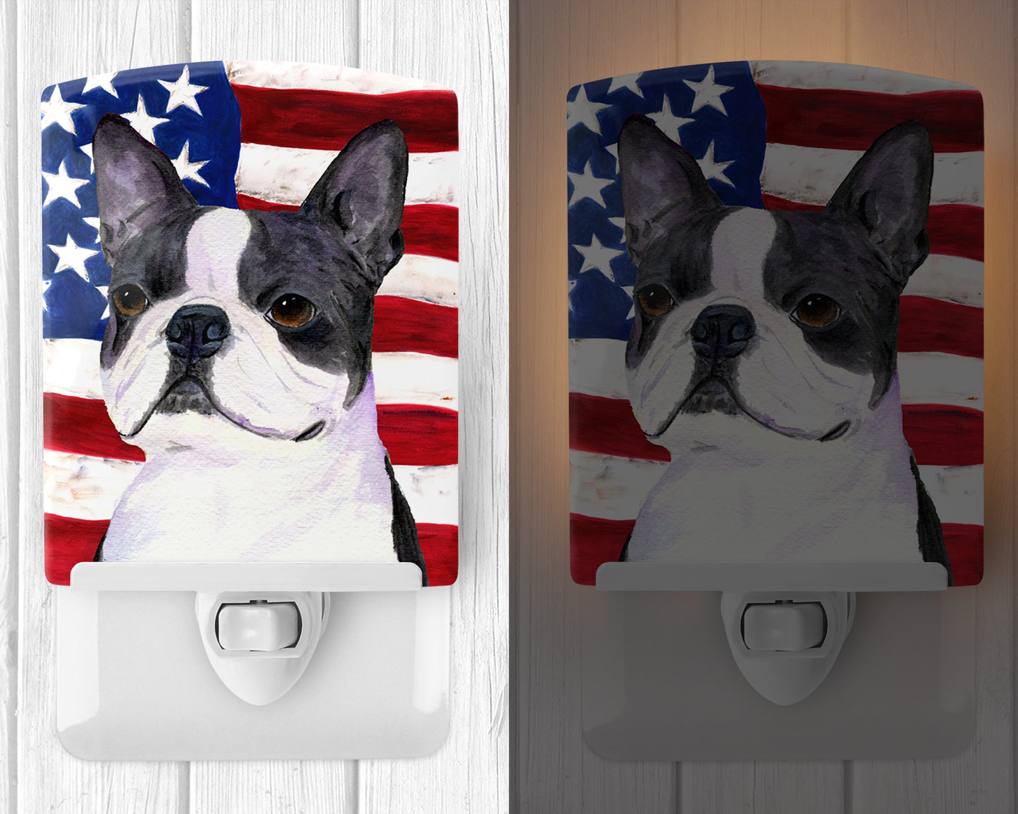 USA American Flag with Boston Terrier Ceramic Night Light SS4021CNL - the-store.com
