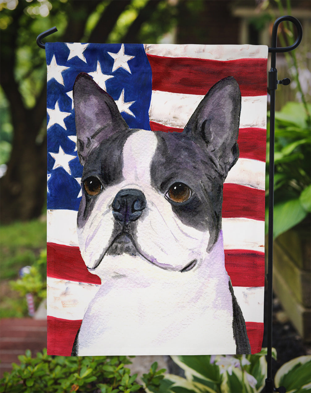 USA American Flag with Boston Terrier Flag Garden Size