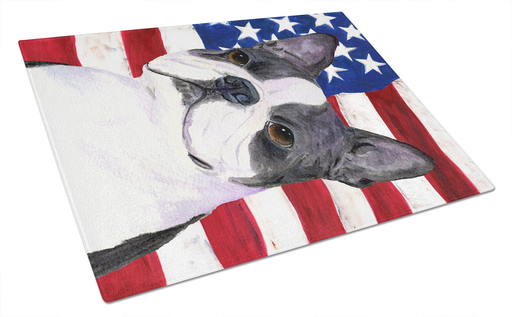 USA American Flag with Boston Terrier Glass Cutting Board Large by Caroline's Treasures