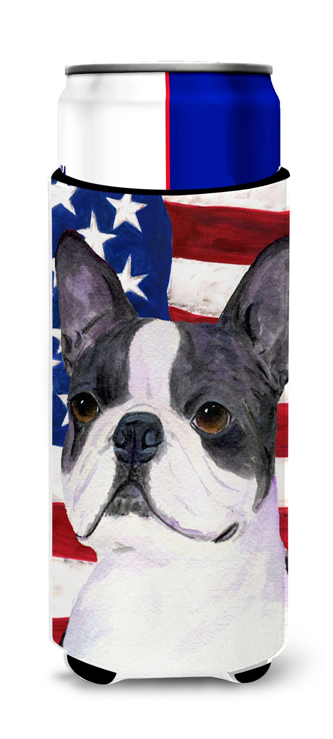 USA American Flag with Boston Terrier Ultra Beverage Insulators for slim cans SS4021MUK