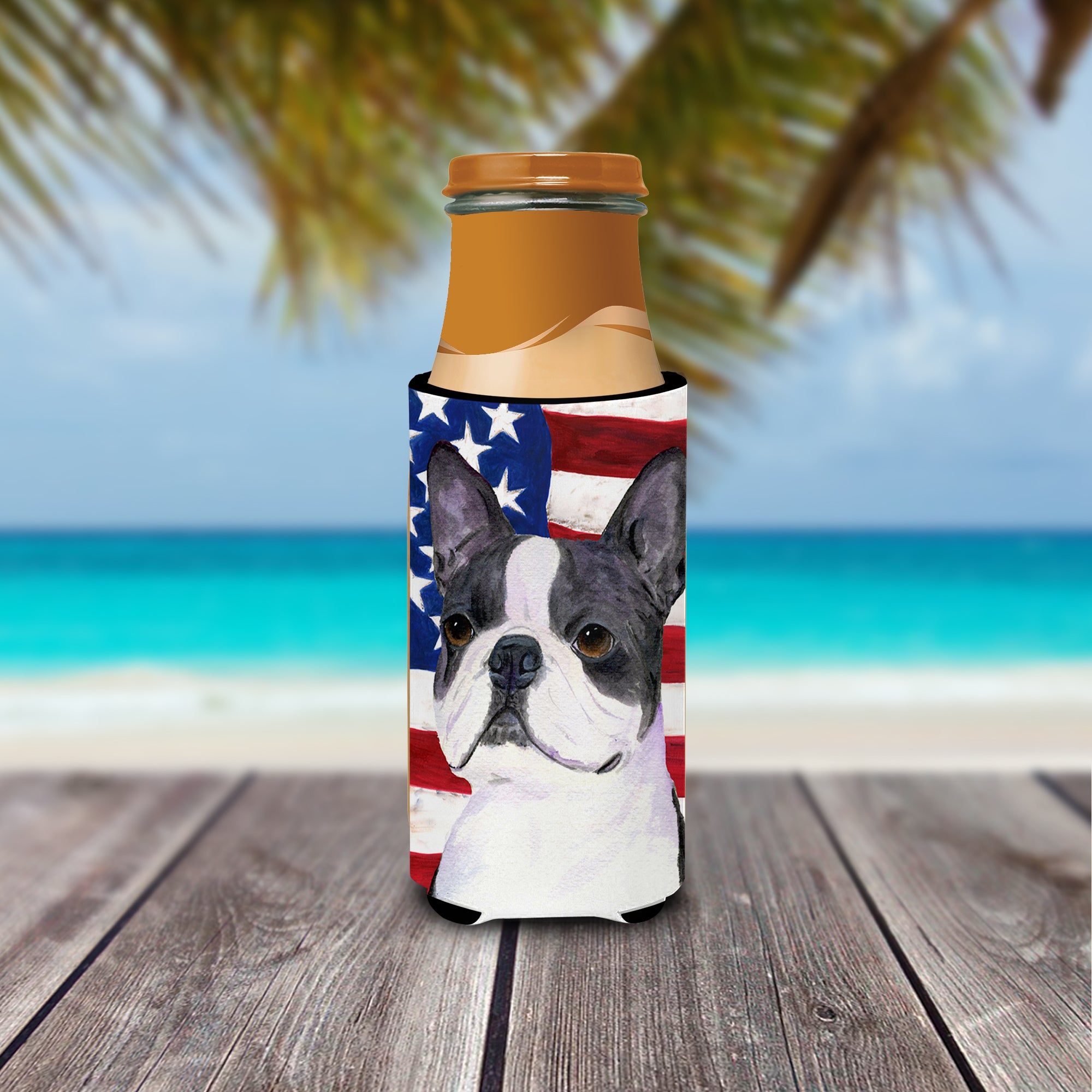 USA American Flag with Boston Terrier Ultra Beverage Insulators for slim cans SS4021MUK.