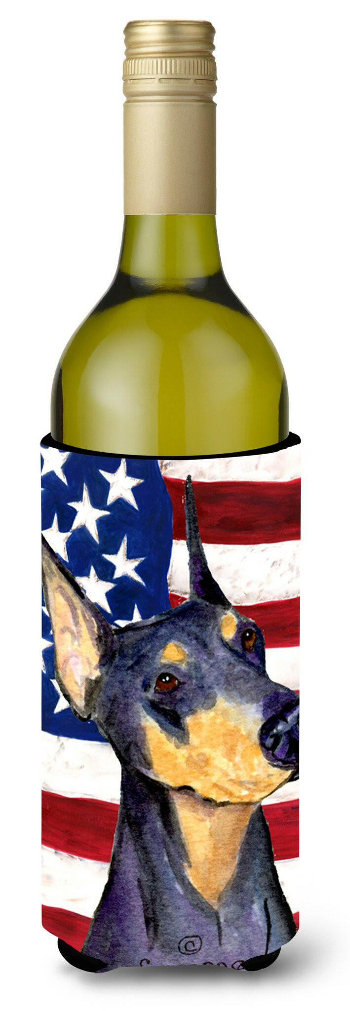 USA American Flag with Doberman Wine Bottle Beverage Insulator Beverage Insulator Hugger SS4022LITERK by Caroline's Treasures